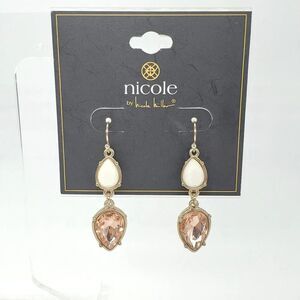 Nicole Miller White Champagne Faceted Stone Gold Dangle Earrings NEW NWT Coastal